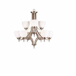 60W Dallas Chandelier, 9-Light, White Glass, Brushed Nickel