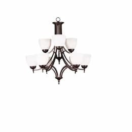 60W Austin Chandelier, 9-Light, White Glass, Oil Rubbed Bronze