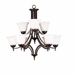 60W Austin Chandelier, 9-Light, White Bell Shade, Oil Rubbed Bronze