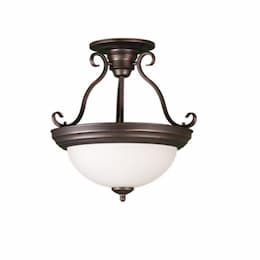 60W Semi Flush Mount Fixture, White Glass, Oil Rubbed Bronze