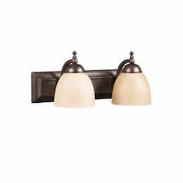 60W Austin Vanity Light, 2-Light, Tea Stain Glass, Oil Rubbed Bronze