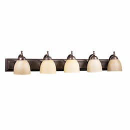 60W Austin Vanity Light, 5-Light, Tea Stain Glass, Oil Rubbed Bronze