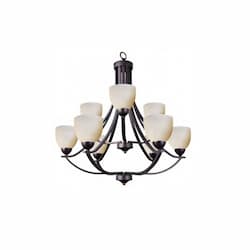 60W Victoria Chandelier, 9-Light, Tea Stain Glass, Oil Rubbed Bronze