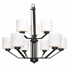 60W Paris Chandelier, 9-Light, White Cylinder Glass, Oil Rubbed Bronze