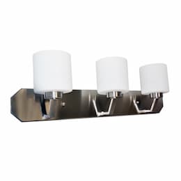 60W Paris Vanity, 3-Light, White Cylinder Glass, Brushed Nickel