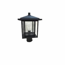 60W Post Top Coach Light, 1-Light, Clear Glass, Textured Black