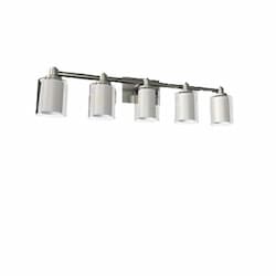 60W Sonora Vanity Light, 5-Light, Clear & White Glass, Brushed Nickel