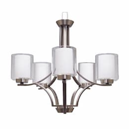 60W Sonora Chandelier, 5-Light, Clear & White Glass, Br. Nickel