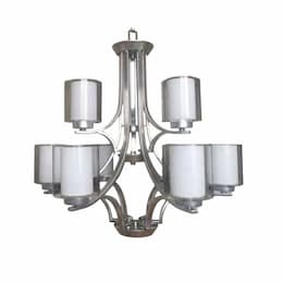 60W Sonora Chandelier, 9-Light, Clear & White Glass, Br. Nickel