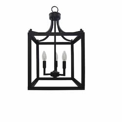 60W Square Cage Entry Fixture, 3-Light, E12, Matte Black