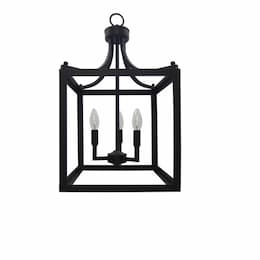 60W Square Cage Entry Fixture, 3-Light, E12, Matte Black