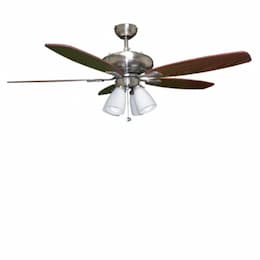 52-in UFO Fan, 4-Light, 5-Blade, 4900 CFM, White Glass, B. Nickel