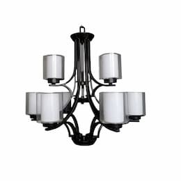 60W Sonora Chandelier, 9-Light, Clear & White Glass, Matte Black