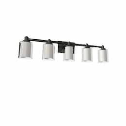 60W Sonora Vanity Light, 5-Light, Clear & White Glass, Matte Black