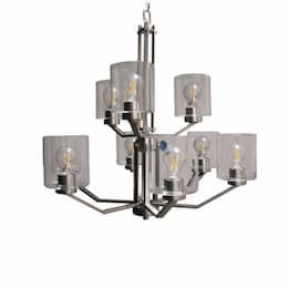 60W Paris Chandelier, 9-Light, Clear Cylinder Glass, Brushed Nickel