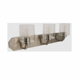 60W Paris Vanity, 3-Light, Clear Cylinder Glass, Brushed Nickel