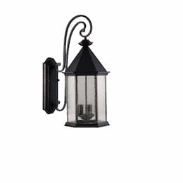 60W Coach Light, 3-Light, Medium, E26, Clear Seeded Glass, Matte Black