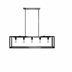 60W Island Pendant, Square Cage, 5-Light, Clear Glass, Matte Black