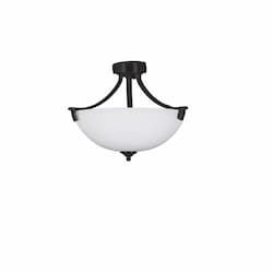 60W Victoria Semi Flush, 3-Light, White Glass, Matte Black