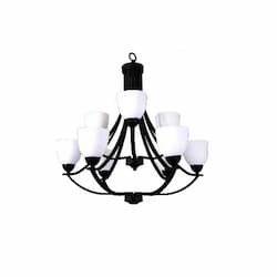 60W Victoria Chandelier, 9-Light, White Glass, Matte Black