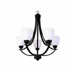 60W Victoria Chandelier, 5-Light, White Glass, Matte Black