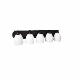 60W Victoria Vanity, 5-Light, White Glass, Matte Black