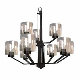 60W Paris Chandelier, 9-Light, White Cylinder Glass, Matte Black 