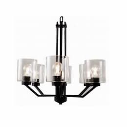 60W Paris Chandelier, 6-Light, White Cylinder Glass, Matte Black 