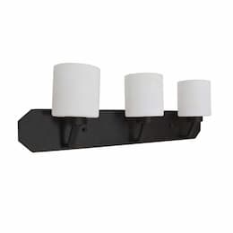 60W Paris Vanity, 3-Light, White Cylinder Glass, Matte Black 