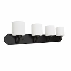 60W Paris Vanity, 4-Light, White Cylinder Glass, Matte Black 