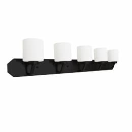 60W Paris Vanity, 5-Light, White Cylinder Glass, Matte Black 