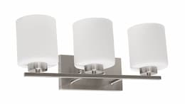 60W Vanity Light, 3 Lights w/ White Glass, Brushed Nickel