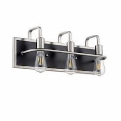 Justin Vanity Light, 3-Light, E26, Matte Black & Brushed Nickel