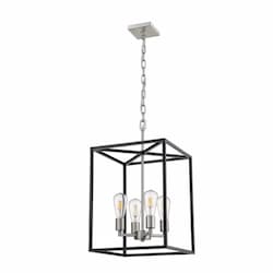 Rosslyn Entry Cage Pendant, 4-Light Matte Black, Brushed Nickel Accent