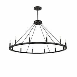 48-in Big Ring Chandelier, 1-Tier, 12-Light, E12, 120V, 2700K, Black