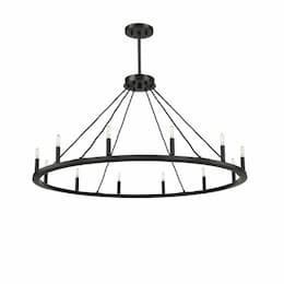 48-in Big Ring Chandelier, 1-Tier, 12-Light, E12, 120V, 2700K, Black