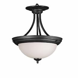 Dallas Semi Flush Mount w/ White Glass, 3-Light, E26, 120V, Black 