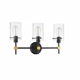 Kira Vanity Light, 3-Light, Clear Glass, Matte Black, Gold Accents