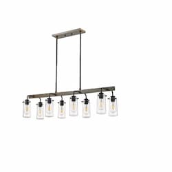 Roxton Farmhouse Pendant, 8-Light, Clear Glass, Matte Black & Wood