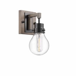 Roxton Wall Sconce, 1-Light, Clear Glass, Matte Black & Wood