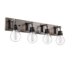 Roxton Vanity Light, 4-Light, Clear Glass, Matte Black & Wood