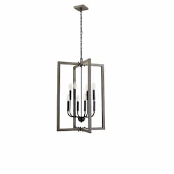 Roxton Island Entry Light, 8-Light, Matte Black & Wood