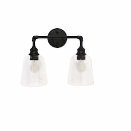 60W Milla Vanity Light, 2-Light, E26, Clear Glass, Matte Black