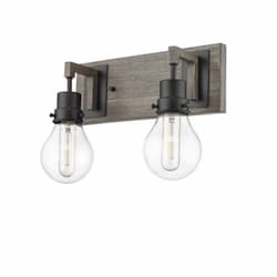 60W Roxton LED Vanity, 2-Light, Matte Black w/ Wood Style Accents