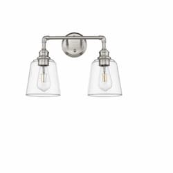 60W Milla Vanity Light, 2-Light, E26, Clear Glass, Brushed Nickel