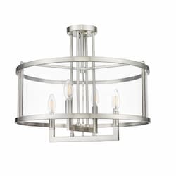 Open Semi Flush Mount Light w/ Clear Glass, 4-Light, Brushed Nickel