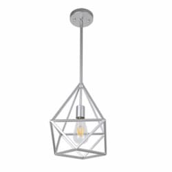 Vega Pendant Light, 1-Light, Geometric Open Cage, Polished Silver