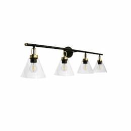 Siene Vanity Light w/ Clear Glass, 4-Light, E26, 120V, Black/Gold