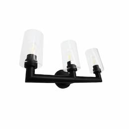 Yarra Vanity Light w/ Clear Glass, 3-Light, E26, 120V, Matte Black