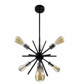 60W Sputnik Chandelier, 6 Light, Matte Black/Brushed Nickel